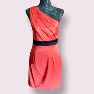 Byer California Coral and Black One Shoulder Party Dress